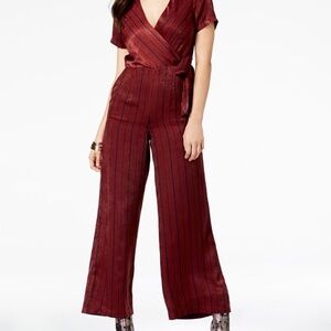 NWT Anthropologie J.O.A. Maroon and Navy Striped Satin Wide-Leg Jumpsuit, Size M